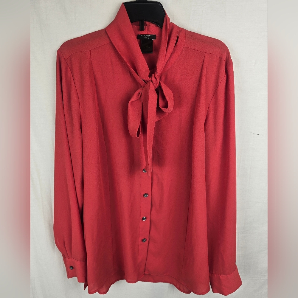 Ann Taylor Factory Women's Orange with Bow Tie Long Sleeve Shirt Sz MP